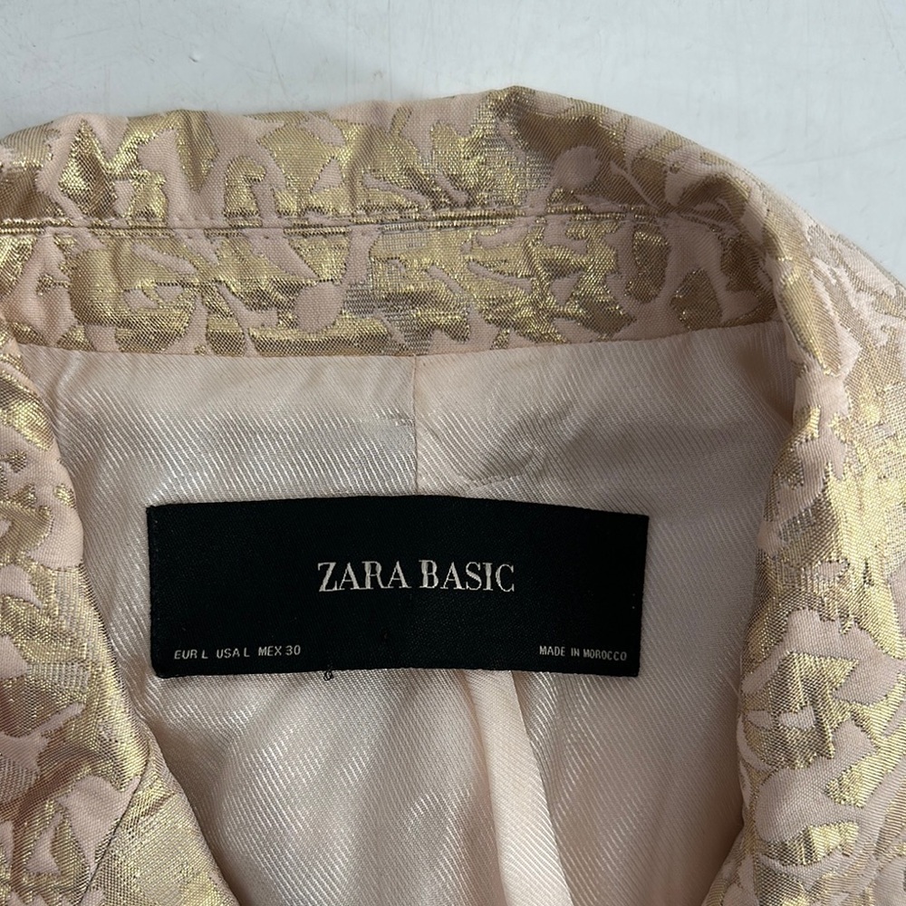 Zara blazer Gold jacquard jacket elegant pretty business casual event sz lg - Picture 5 of 11